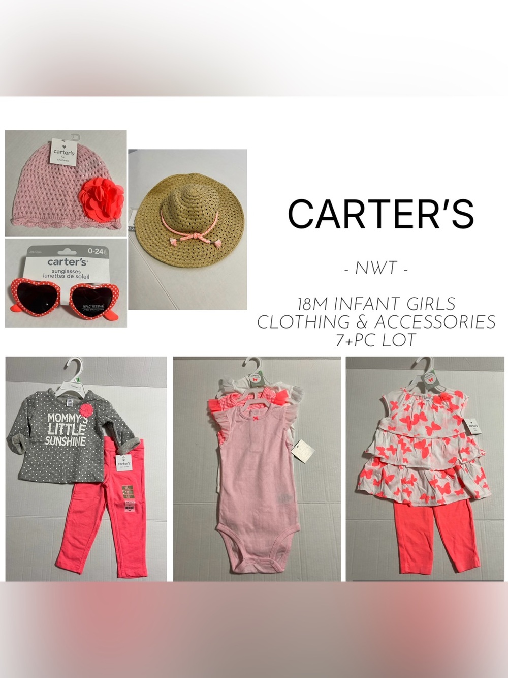 CARTER’S - 18M - NWT - 7+PCS - INFANT GIRLS CLOTHING & ACCESSORIES LOT